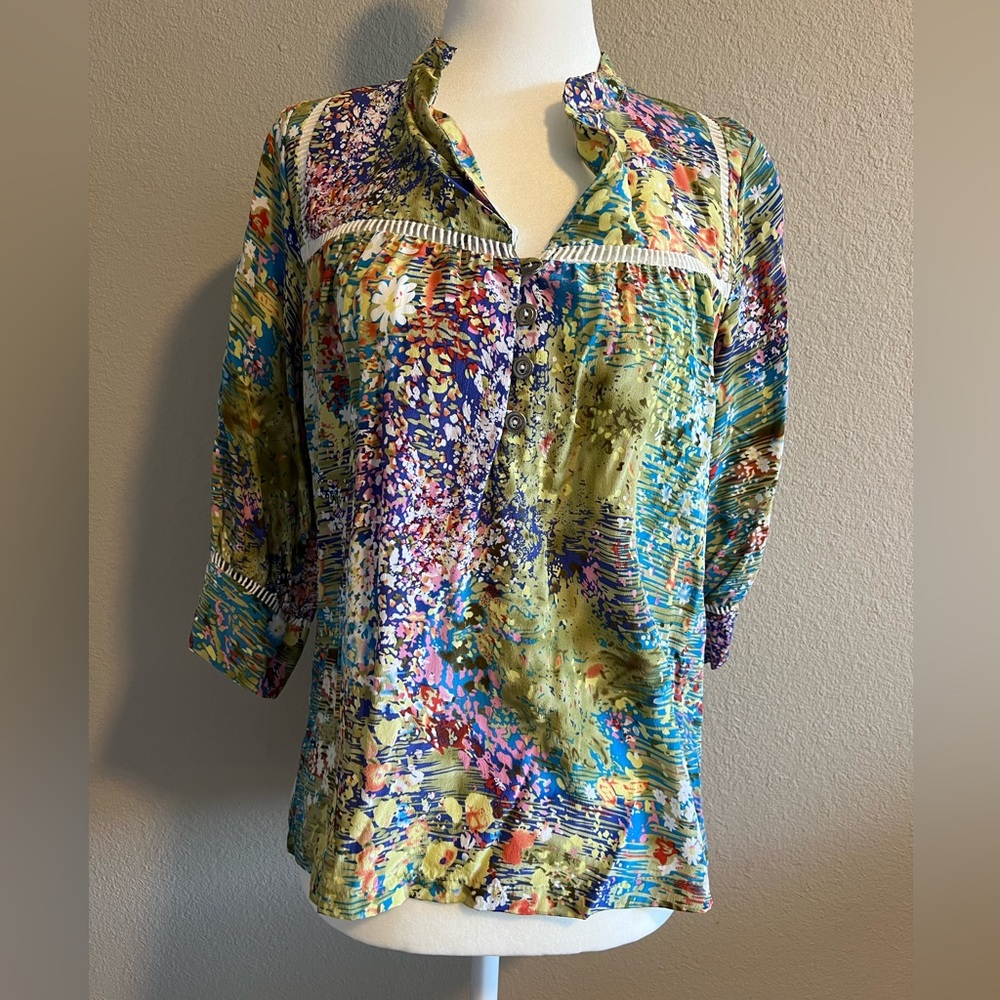 Dolan Green Flowering Pastures Silk Blouse XS